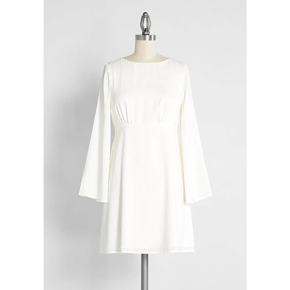 [Modcloth] Lily White Loveliness Babydoll Dress Jacquard Bell Sleeves NWT Sz 1X